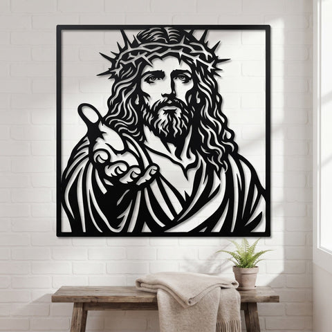 Jesus Christ Extending Hand Laser SVG | Crown of Thorns DXF | Christian Wall Art Laser Cut File | Religious Metal Art | CNC Plasma Cut Svg SVG HappyDesignStudio 