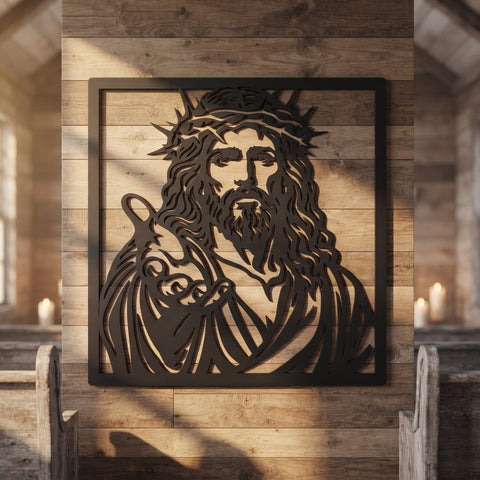 Jesus Christ Extending Hand Laser SVG | Crown of Thorns DXF | Christian Wall Art Laser Cut File | Religious Metal Art | CNC Plasma Cut Svg SVG HappyDesignStudio 