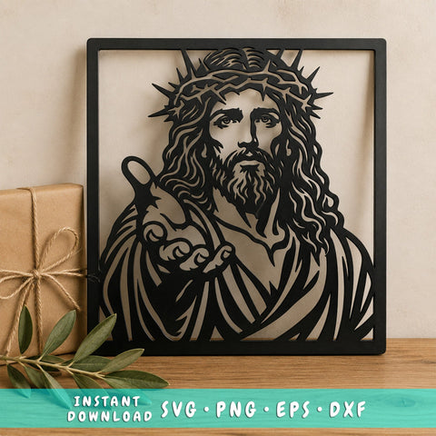 Jesus Christ Extending Hand Laser SVG | Crown of Thorns DXF | Christian Wall Art Laser Cut File | Religious Metal Art | CNC Plasma Cut Svg SVG HappyDesignStudio 