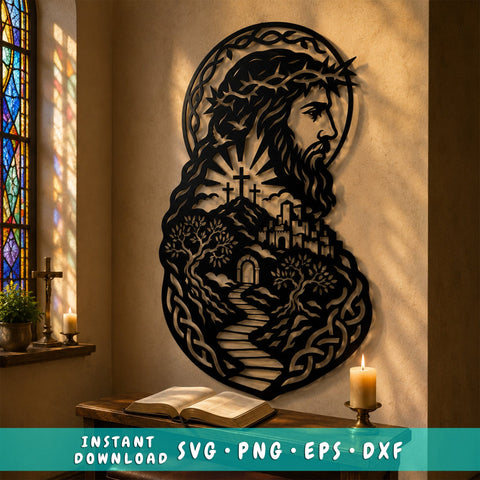 Jesus Christ Laser SVG | Christian Metal Wall Art DXF | Crown of Thorns Laser Cut File | Religious CNC Plasma Cut | Faith Decor Svg Png Eps SVG HappyDesignStudio 