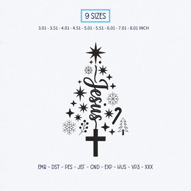Jesus Christmas Tree Embroidery Design – Christian Faith Christmas Cross Snowflake Machine Embroidery File Embroidery/Applique DESIGNS PatternFeed8 