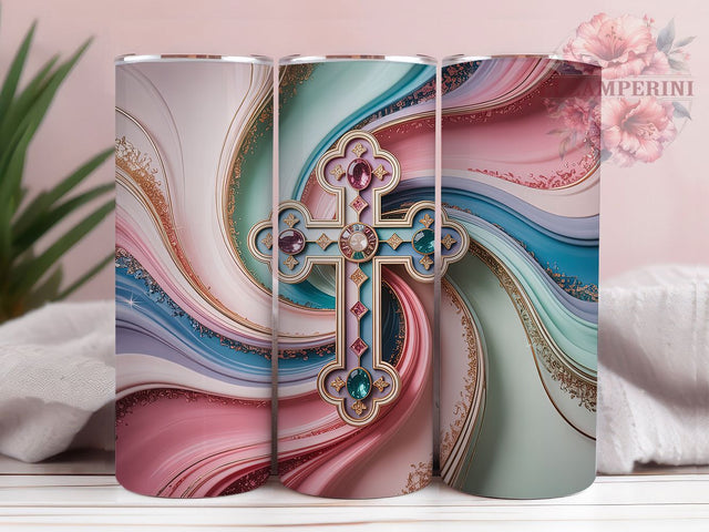 Jesus Cross Glitter 20oz Tumbler, Christian Faith, Catholic Theme, Pink Teal Glitter, Bible Verse, 20oz Wrap, PNG File Sublimation Li Zamperini 