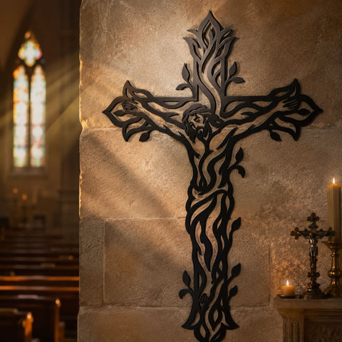 Jesus Cross Laser SVG | Christian Metal Wall Art File | Vine Style Crucifix DXF Png Eps | Plasma CNC Laser Cut Religious Decor SVG HappyDesignStudio 