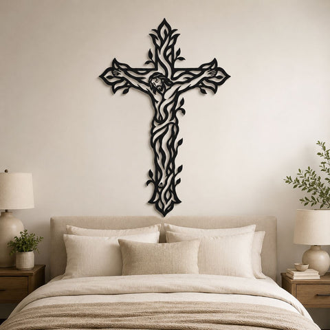 Jesus Cross Laser SVG | Christian Metal Wall Art File | Vine Style Crucifix DXF Png Eps | Plasma CNC Laser Cut Religious Decor SVG HappyDesignStudio 