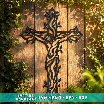 Jesus Cross Laser SVG | Christian Metal Wall Art File | Vine Style Crucifix DXF Png Eps | Plasma CNC Laser Cut Religious Decor SVG HappyDesignStudio 