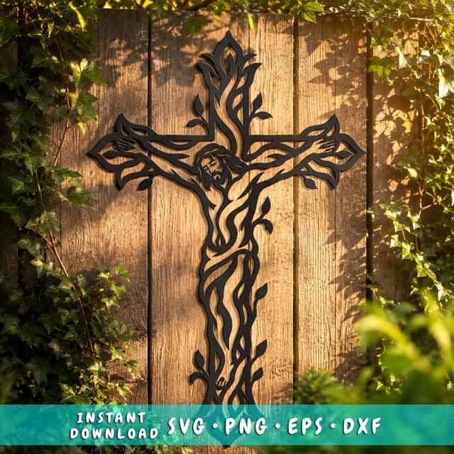 Jesus Cross Laser SVG | Christian Metal Wall Art File | Vine Style Crucifix DXF Png Eps | Plasma CNC Laser Cut Religious Decor SVG HappyDesignStudio 