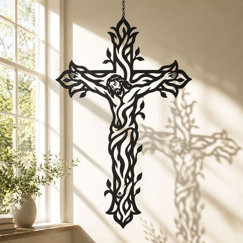 Jesus Cross Laser SVG | Christian Metal Wall Art File | Vine Style Crucifix DXF Png Eps | Plasma CNC Laser Cut Religious Decor SVG HappyDesignStudio 