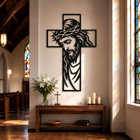 Jesus Cross Laser SVG | Crown of Thorns DXF | Christian Metal Wall Decor Cut File | CNC Plasma Laser Cut Files SVG HappyDesignStudio 