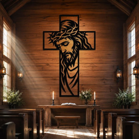 Jesus Cross Laser SVG | Crown of Thorns DXF | Christian Metal Wall Decor Cut File | CNC Plasma Laser Cut Files SVG HappyDesignStudio 