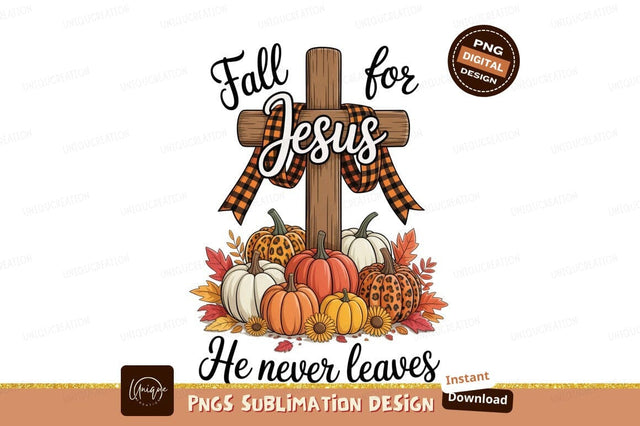Jesus cross pumpkins fall leaves image Sublimation Designangry 