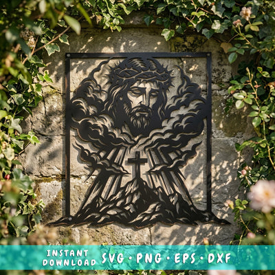 Jesus Crown of Thorns Laser SVG | Christian Metal Wall Art DXF | Cross Mountain CNC Plasma Cut File | Religious Laser Cut Svg SVG HappyDesignStudio 