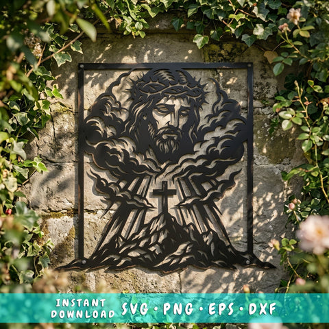 Jesus Crown of Thorns Laser SVG | Christian Metal Wall Art DXF | Cross Mountain CNC Plasma Cut File | Religious Laser Cut Svg SVG HappyDesignStudio 