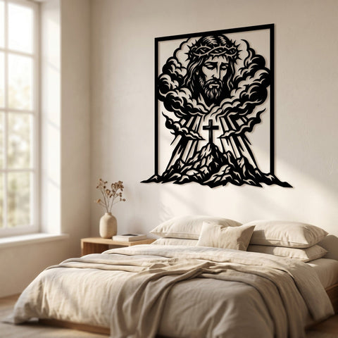 Jesus Crown of Thorns Laser SVG | Christian Metal Wall Art DXF | Cross Mountain CNC Plasma Cut File | Religious Laser Cut Svg SVG HappyDesignStudio 