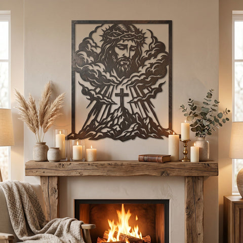 Jesus Crown of Thorns Laser SVG | Christian Metal Wall Art DXF | Cross Mountain CNC Plasma Cut File | Religious Laser Cut Svg SVG HappyDesignStudio 