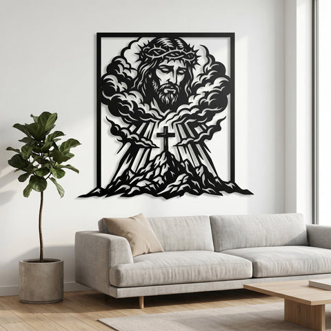 Jesus Crown of Thorns Laser SVG | Christian Metal Wall Art DXF | Cross Mountain CNC Plasma Cut File | Religious Laser Cut Svg SVG HappyDesignStudio 