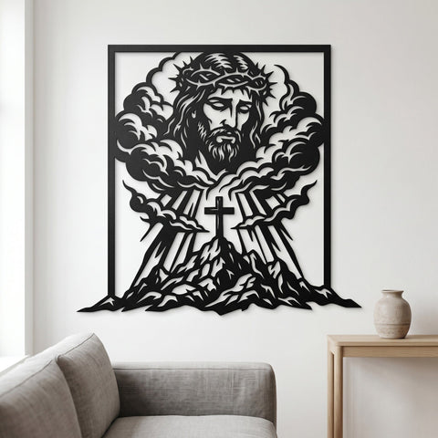 Jesus Crown of Thorns Laser SVG | Christian Metal Wall Art DXF | Cross Mountain CNC Plasma Cut File | Religious Laser Cut Svg SVG HappyDesignStudio 