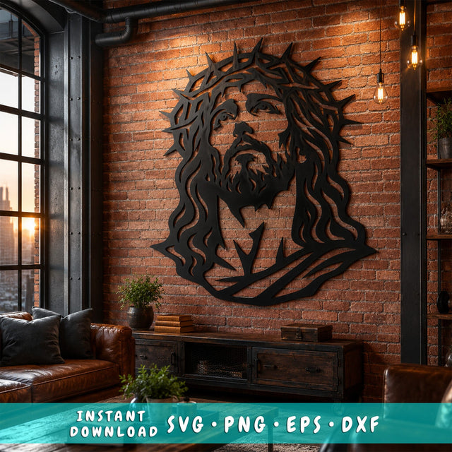 Jesus Crown of Thorns Laser SVG | Christian Metal Wall Art DXF | Jesus Face Plasma Cut File | CNC Laser Cut Svg | Religious Wall Decor SVG HappyDesignStudio 