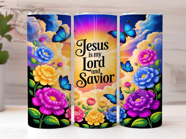 Jesus Faith Blue Butterfly Tumbler, Christian Tumbler, Blue Butterfly, Faith Sublimation, 20Oz Wrap Design, Religious Art, Savior Design Sublimation Lara' s Designs 