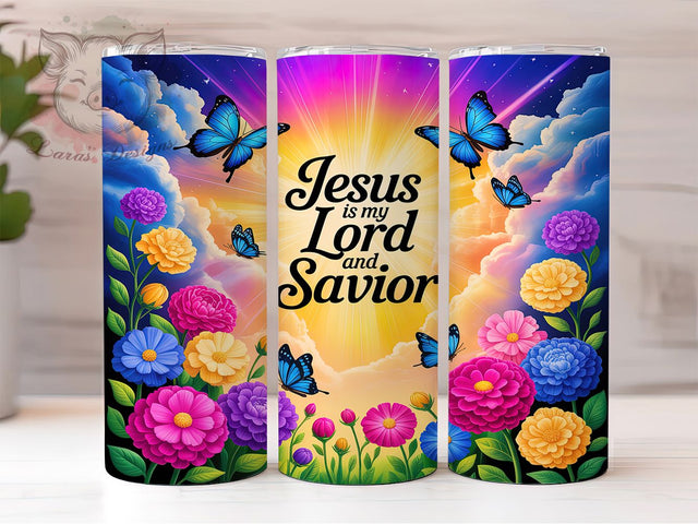 Jesus Faith Blue Butterfly Tumbler, Christian Tumbler, Blue Butterfly, Faith Sublimation, 20Oz Wrap Design, Religious Art, Savior Design Sublimation Lara' s Designs 