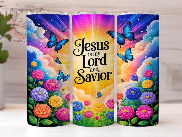 Jesus Faith Blue Butterfly Tumbler, Christian Tumbler, Blue Butterfly, Faith Sublimation, 20Oz Wrap Design, Religious Art, Savior Design Sublimation Lara' s Designs 