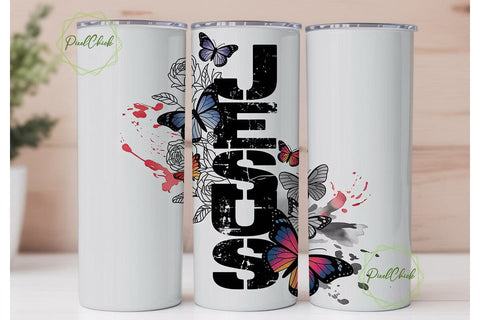 Jesus Faith Butterfly 20oz Tumbler Wrap Sublimation PixelChick 