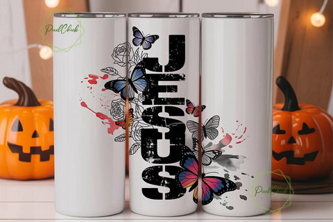 Jesus Faith Butterfly 20oz Tumbler Wrap Sublimation PixelChick 