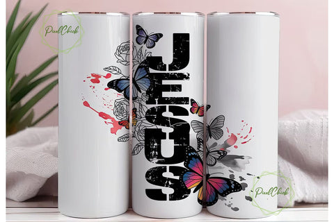 Jesus Faith Butterfly 20oz Tumbler Wrap Sublimation PixelChick 