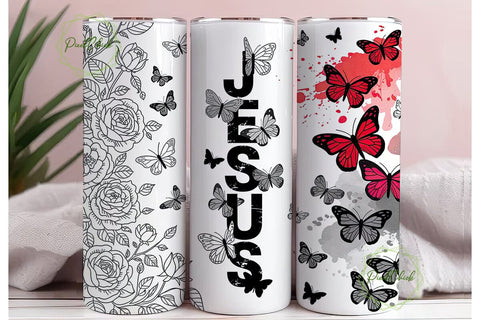 Jesus Faith Butterfly 20oz Tumbler Wrap Sublimation PixelChick 