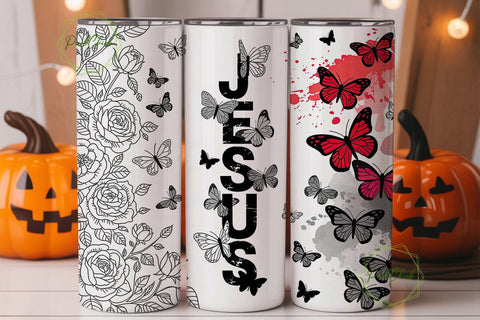 Jesus Faith Butterfly 20oz Tumbler Wrap Sublimation PixelChick 