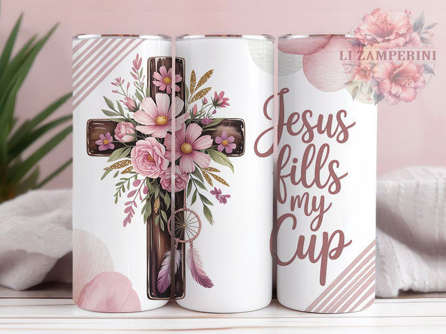 Jesus Fills My Cup 20oz Tumbler, Christian Cross, Faith Theme, Religious Quote, Inspirational Design, 20oz Wrap, PNG File Sublimation Li Zamperini 