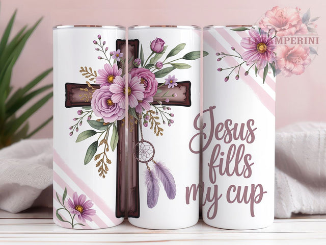Jesus Fills My Cup 20oz Tumbler, Christian Cross, Faith Theme, Religious Quote, Inspirational Design, 20oz Wrap, PNG File Sublimation Li Zamperini 