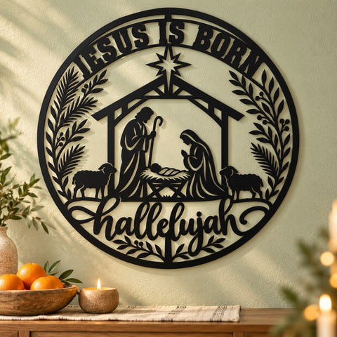 Jesus Is Born Nativity Laser SVG | Christian Christmas DXF | Holy Family Metal Wall Art | Hallelujah Plasma CNC Cutting File SVG HappyDesignStudio 