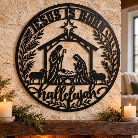 Jesus Is Born Nativity Laser SVG | Christian Christmas DXF | Holy Family Metal Wall Art | Hallelujah Plasma CNC Cutting File SVG HappyDesignStudio 