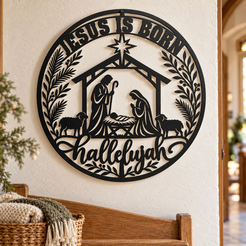Jesus Is Born Nativity Laser SVG | Christian Christmas DXF | Holy Family Metal Wall Art | Hallelujah Plasma CNC Cutting File SVG HappyDesignStudio 