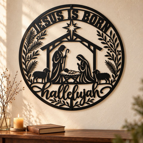 Jesus Is Born Nativity Laser SVG | Christian Christmas DXF | Holy Family Metal Wall Art | Hallelujah Plasma CNC Cutting File SVG HappyDesignStudio 