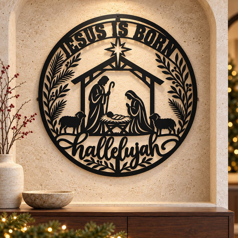 Jesus Is Born Nativity Laser SVG | Christian Christmas DXF | Holy Family Metal Wall Art | Hallelujah Plasma CNC Cutting File SVG HappyDesignStudio 