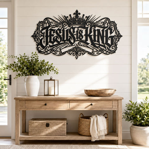 Jesus Is King Laser SVG, Christian Metal Wall Art DXF, Crown Religious Sign File, CNC Plasma Cut Design, Laser Cut Svg, Faith Wall Decor SVG HappyDesignStudio 