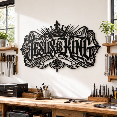 Jesus Is King Laser SVG, Christian Metal Wall Art DXF, Crown Religious Sign File, CNC Plasma Cut Design, Laser Cut Svg, Faith Wall Decor SVG HappyDesignStudio 