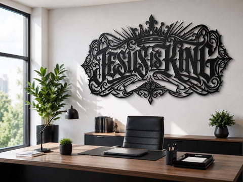 Jesus Is King Laser SVG, Christian Metal Wall Art DXF, Crown Religious Sign File, CNC Plasma Cut Design, Laser Cut Svg, Faith Wall Decor SVG HappyDesignStudio 