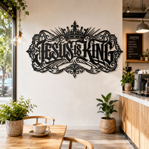 Jesus Is King Laser SVG, Christian Metal Wall Art DXF, Crown Religious Sign File, CNC Plasma Cut Design, Laser Cut Svg, Faith Wall Decor SVG HappyDesignStudio 