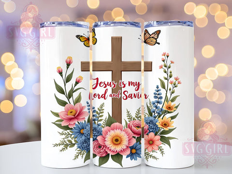 Jesus Is My Lord Savior 20oz Tumbler Wrap Sublimation Design, Straight Tapered Tumbler Wrap, Faith Flowers Tumbler Png, Instant Digital Download Sublimation SvggirlplusArt 