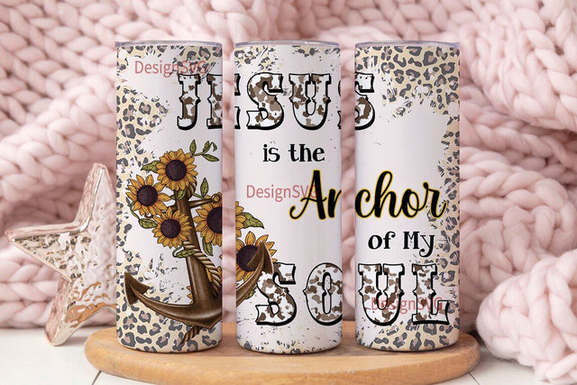 Jesus Is The Anchor 0f My Soul Design For 20oz Skinny Tumbler Sublimation, Sunflowers Christian Tumbler PNG File, Leopard Bible Verse Tumbler Sublimation DesignSVG 