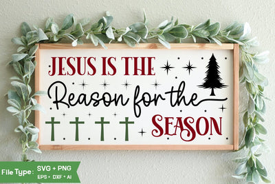 Jesus Is The Reason For The Season Sign SVG Design, Christian Round Ornaments, Nativity Christmas SVG Design, Christmas SVG Design, Christmas SVG Design SVG DesignPlante 503 
