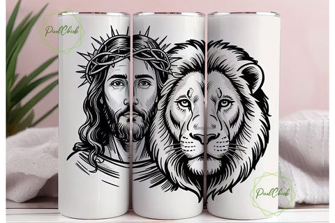 Jesus Lion Faith 20oz Tumbler Wrap Sublimation PixelChick 