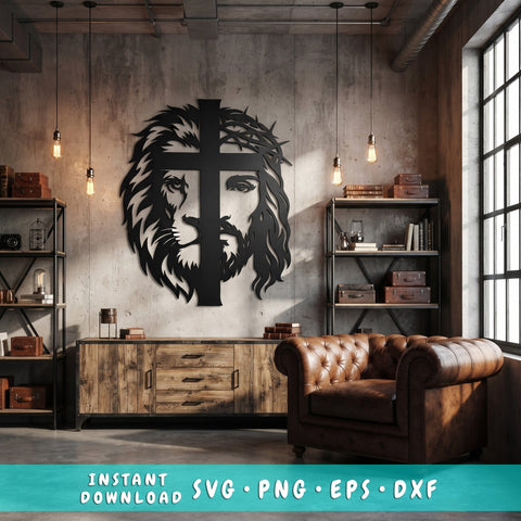 Jesus Lion of Judah Laser SVG | Christian Metal Wall Art DXF | Jesus Lion Svg Laser Cut File | CNC Plasma Svg | Religious Decor SVG HappyDesignStudio 