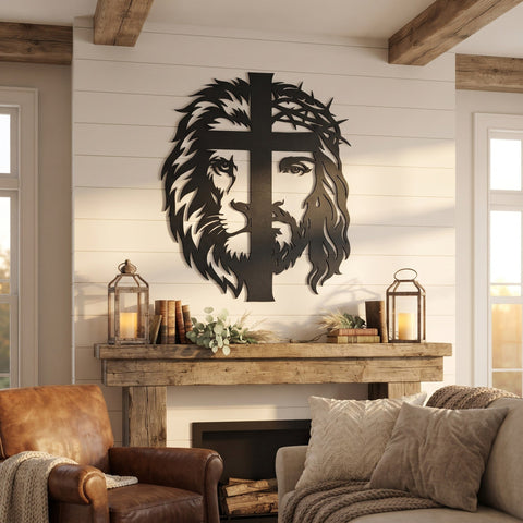 Jesus Lion of Judah Laser SVG | Christian Metal Wall Art DXF | Jesus Lion Svg Laser Cut File | CNC Plasma Svg | Religious Decor SVG HappyDesignStudio 