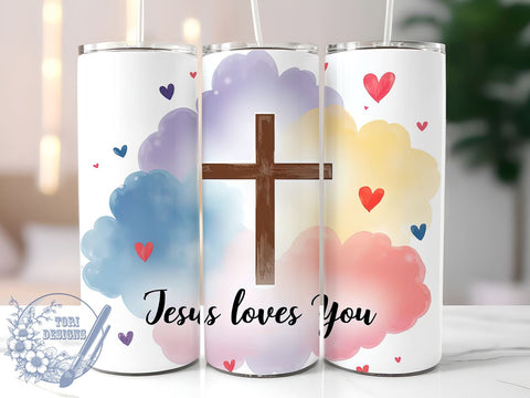 Jesus Loves You 20oz Skinny Tumbler PNG, Christian Tumbler Wrap, Sublimation Design, Straight & Tapered Tumbler Wrap, Instant Digital Download Sublimation ToriDesigns 