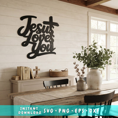 Jesus Loves You Laser SVG | Christian Cross DXF | Faith Wall Decor Laser Cut File | CNC Plasma Metal Art SVG HappyDesignStudio 