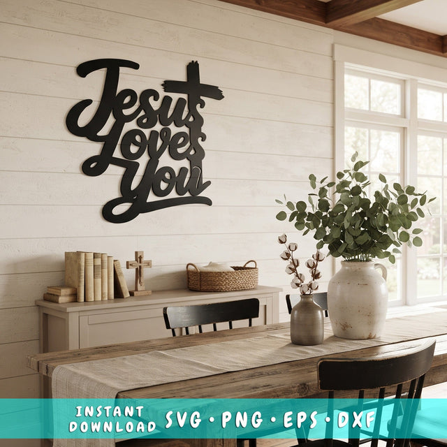 Jesus Loves You Laser SVG | Christian Cross DXF | Faith Wall Decor Laser Cut File | CNC Plasma Metal Art SVG HappyDesignStudio 