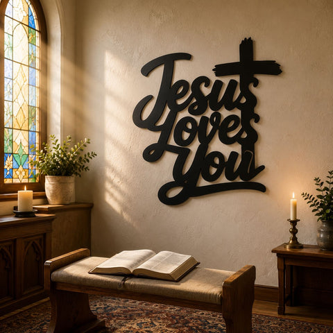 Jesus Loves You Laser SVG | Christian Cross DXF | Faith Wall Decor Laser Cut File | CNC Plasma Metal Art SVG HappyDesignStudio 